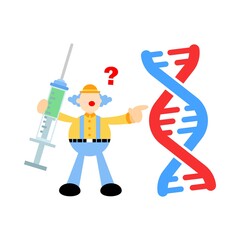 clown carnival research genetic heredity double helix structure part cartoon doodle flat design style vector illustration
