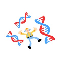 clown carnival research genetic heredity double helix structure part cartoon doodle flat design style vector illustration