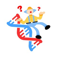 clown carnival research genetic heredity double helix structure part cartoon doodle flat design style vector illustration