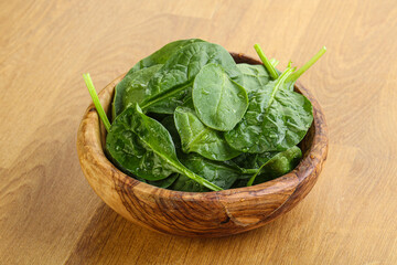 Fresh green spinach leaves in the bowl