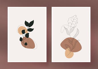 Modern Flower Hand draw Organic minimalist abstract leaves branches, natural scenery wall arts, sketch, artistic, wall framed, poster, photo frame, print, cover, wall decoration, line art design.