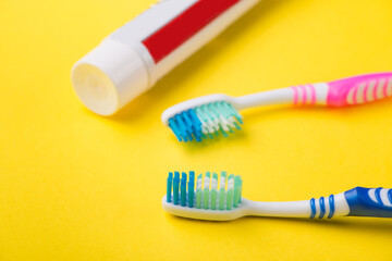 toothbrush and toothpaste close-up. dental care