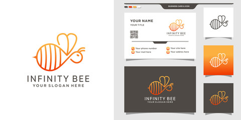 Honey bee logo with infinity style and business card design Premium Vector