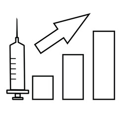 Thin line graph with a syringe and arrow icon vector image. Royalty-free.