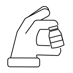 Thin line hand holding a vaccination bottle icon vector image. Royalty-free.