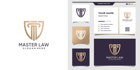 Law logo with Shield style. Law logo template and business card design Premium vector