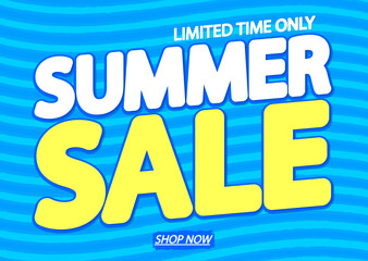 Summer Sale, poster design template, discount banner, vector illustration