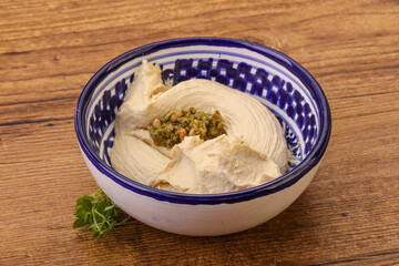 Vegan food - hummus with olive oil