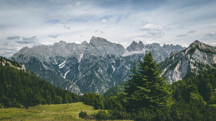 Fototapeta premium The amazing view of the Dolomiti mountains from Longkofel - next to Dobiacco lake