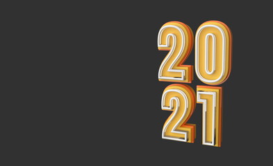Happy new year 2021 with 3d typography object rendering