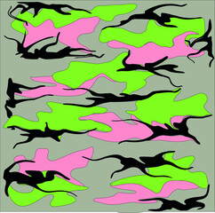 figures of different shapes in the form of camouflage on a gray background