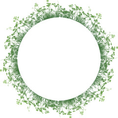 Floral decorative circle frame from silhouettes grass and wildflowers