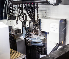 machine tool in metal factory with drilling cnc machines