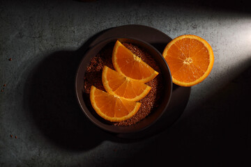 chia plate with oranges