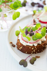 Vegetarian sandwich with vegetable on a light background