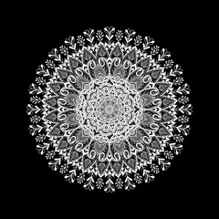 Indian Traditional and cultural Mandala design concept of Rangoli, Alpona, Kolam or Paisley line art with dark and white background