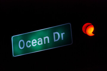 Ocean Drive Street Sign Miami Beach at Night