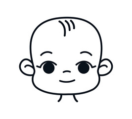 Baby head lines black and white flat. Vector logo baby newborn in cartoon child style. Isolated funny clipart kids on a white background. Cute print