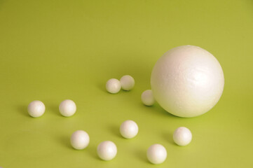 White circles on green background. Geometric shapes in trendy olive color background.