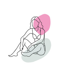 Beautiful female body. Minimalistic Black Lines Drawing. Female Figure Continuous One Line Abstract Drawing.  Naked Body Art. Vector Illustration for spa salon  t shirt social net stories, beauty logo