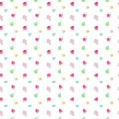 Food pattern with mushrooms, apples and hedgehog. Watercolor mushrooms on white background.