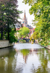 Bruges canals and church of Our Lady, Belgium