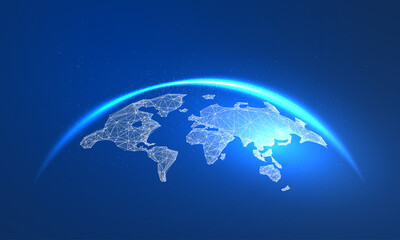 World map in a futuristic style. Vector illustration of earth on a blue background