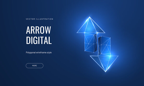 Buy sell stocks in futuristic digital polygonal style on blue background. Stock market trading or exchange concept, banner for landing page. Vector illustration