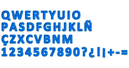 Blue Balloon typography of spanish letters, QWERTY latin alphabet, party ballon name letter...