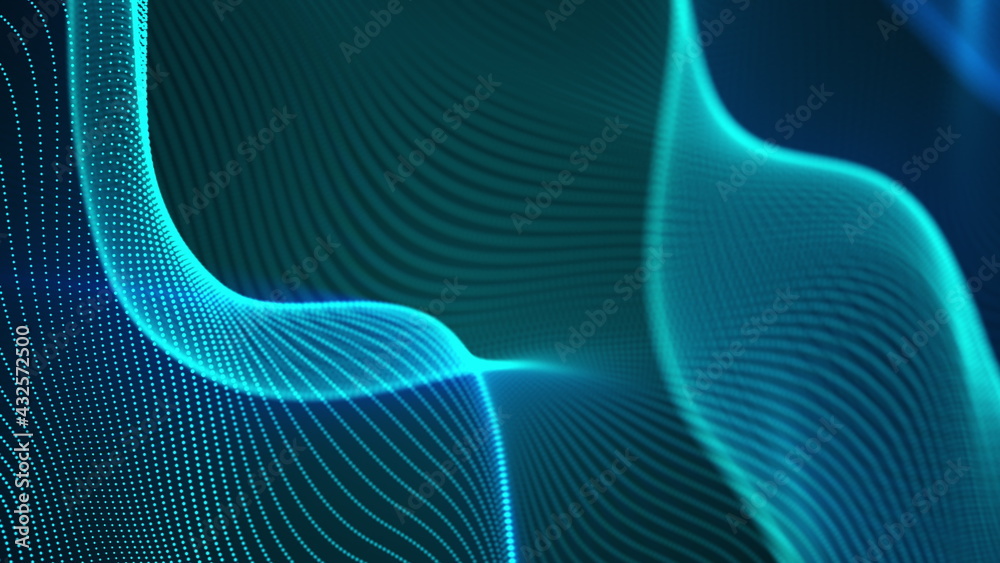 Aufkleber computer generated a big data wave of particles. color striped effect. 3d rendering of a futuristic 