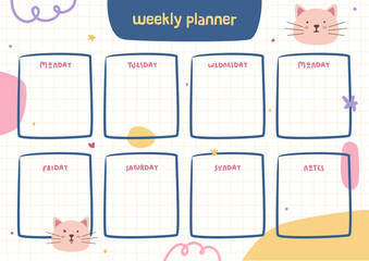 Printable Weekly Planner with Cats Illustration