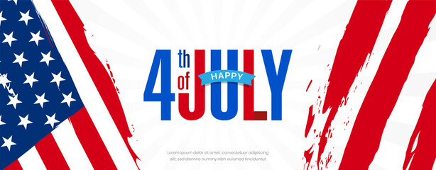 USA 4th of July modern colorful lettering design on United States national flag, grunge brush stroke background.
