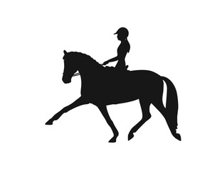 Young pretty girl riding a horse, vector silhouette