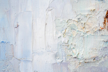 .Embossed pasty oil paints and reliefs. Primary colors: grey, white.  Abstract art. Mix of paints.