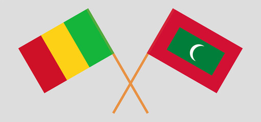 Crossed flags of Mali and Maldives. Official colors. Correct proportion