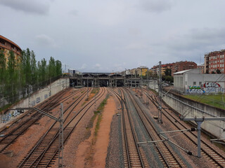 Fototapeta premium Railway station, rails and train U-turns