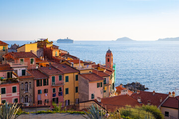 view of Tellaro village landscape, Lerici town, La Spezia, Liguria region, Italy 