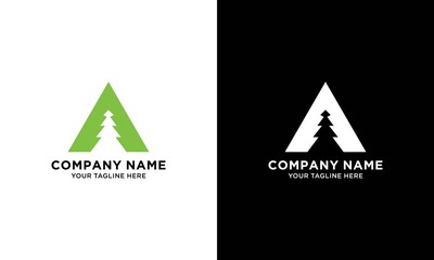 Modern triangle and pine tree logo illustration. natural, nature, health, outdoor, Premium Vector