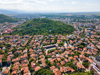 Aerial view of center of City of Plovdiv, Bulgaria