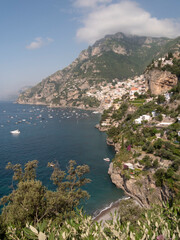 Fototapeta na wymiar long shot of positano on the amalfi coast on a summer day