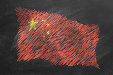 National Flag of China. Chalk drawn illustration.