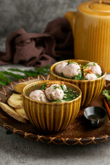 Bakso or baso is an Indonesian meatball soup, made а beef and chicken