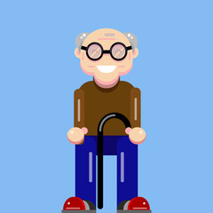 Old man with a cane - flat design