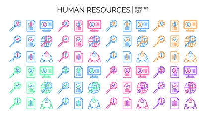Fototapeta na wymiar Colorful human resources flat icons set