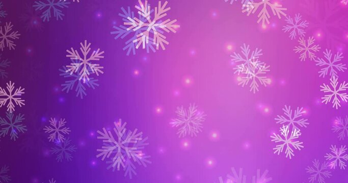 4K looping light purple, pink video sample in carnival style. Colorful fashion clip with gradient stars, snowflakes. Flicker for video designers. 4096 x 2160, 30 fps.