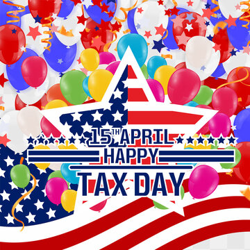 Vector illustration of Tax day design over background.United states flag