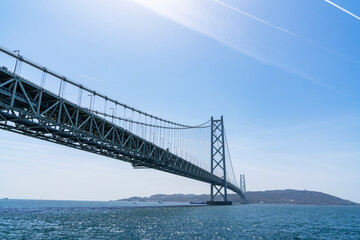 [兵庫県]晴天の明石海峡大橋（本州側）
