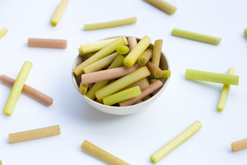 Lotus stems for cooking on white background.