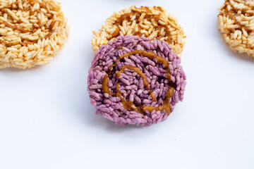 Rice cracker with coconut palm sugar on white