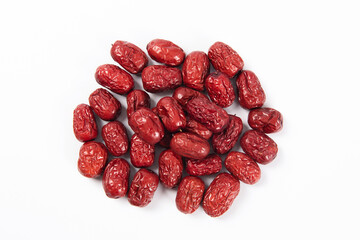 heap of dried chinese red dates isolated on the white background